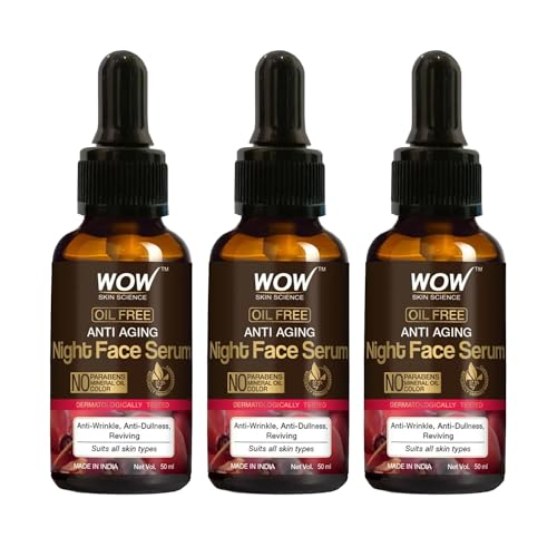 Image of WOW Skin Science Anti Aging Night Face Serum|OIL FREE|Anti Wrinkle, Anti Dullness, Reviving|No Parabens, Silicones & Color|50mL|Pack of 3