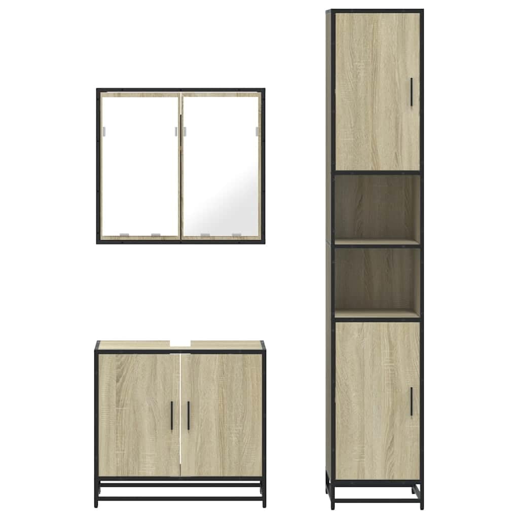 Juego de 3 piezas de baño de roble Sonoma, 65 x 60 cm, material de madera con marco de metal, diseño moderno, amplio espacio de almacenamiento, robusto y duradero, para baño, invitados