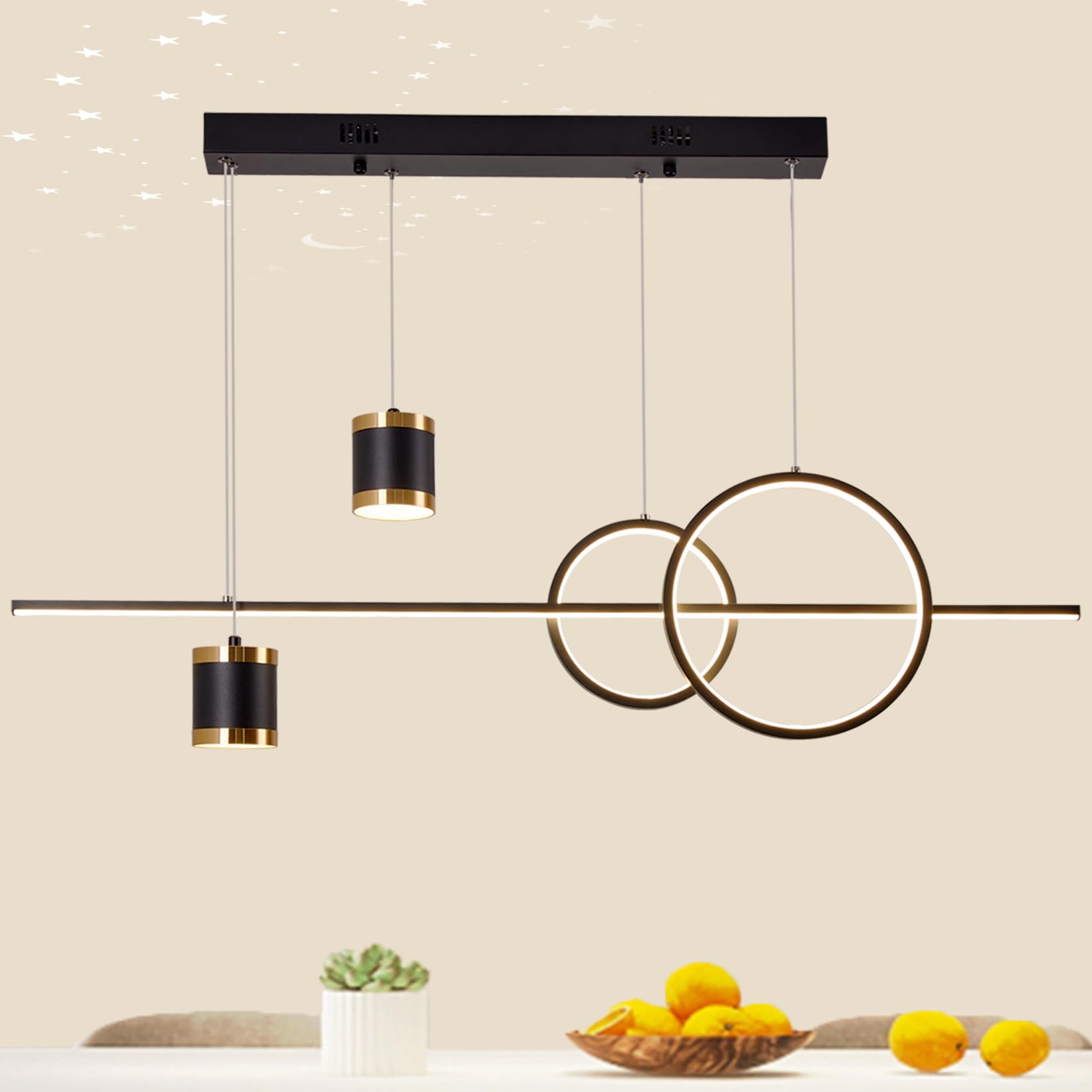 LED Pendelleuchte Esstisch Hängelampe Wohnzimmer Modern 49W Sternenhimmel Konvergiert Kronleuchter Dimmbare Hängeleuchte mit Fernbedienung Esszimmerlampe 120cm Höhenverstellbar,Schwarze