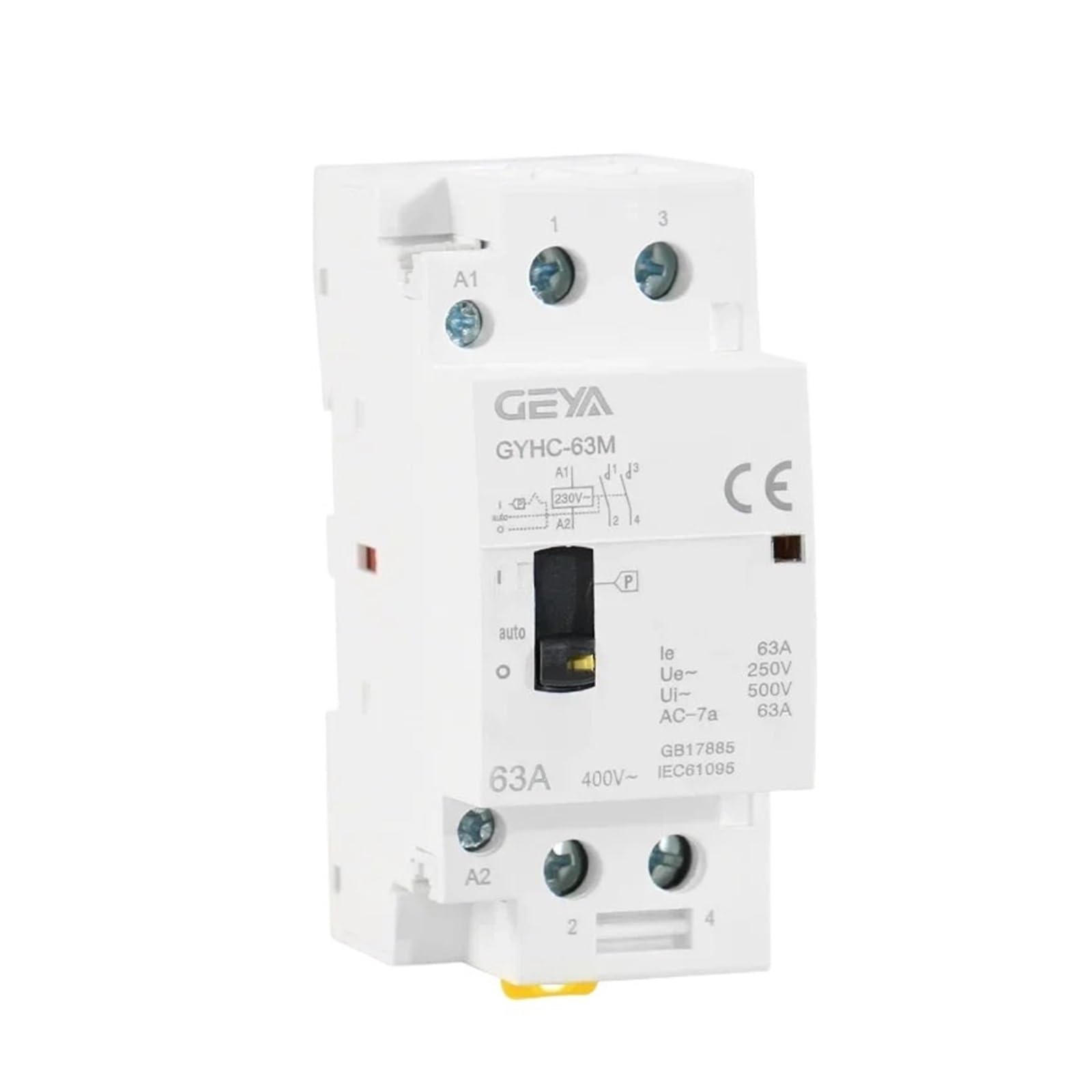 GYHC 2P 40A 63A 2NO lub 2NC Modułowy stycznik AC na szynie DIN do użytku domowego AC220V 230V Sterowanie ręczne (2P 63A 2NC 220V)