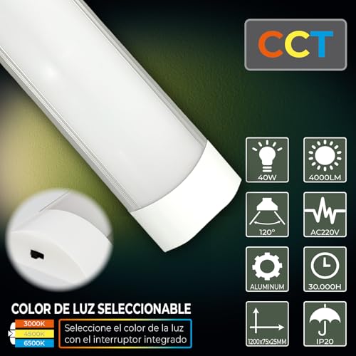 LED ATOMANT Pantalla Luminaria LED 120cm 40W CCT 3000-6500K 4000lm - Imagen 3