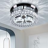 OYYPTDZM Modern LED Chandelier,Flush Mount Ceiling Light Round Stainless Steel Leaf K9 Crystal Ceili