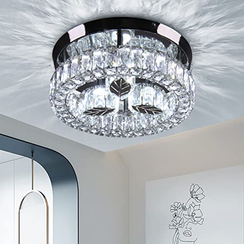 Oyyptdzm Modern Led Chandelier,Flush Mount Ceiling Light Round Stainless Steel Leaf K9 Crystal Ceiling Light Fixtures For Hallway Dining Room Bedroom(Cool White) #TOP2