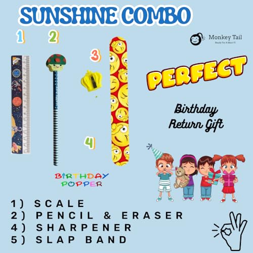 Image of Birthday Popper Sunshine Stationery Set as Birthday Return Gifts | Pack of 15 | Games Prizes for Kids