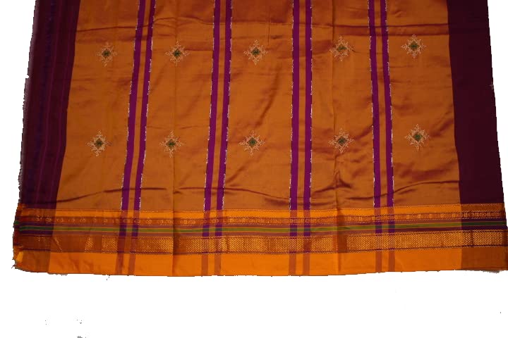 Image of Women Ilkal Cotton Blended Silk Kasuti Embroidery Saree with Traditional Stripe Pallu Unstitched Blouse Pattu