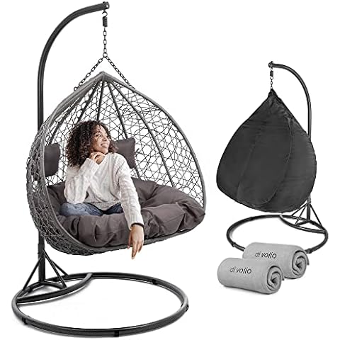 di volio Hängesessel FOGGIO Hängekorb Gartenschaukel für Garten und Terasse inkl. Kissen + Fleecedecke Cover