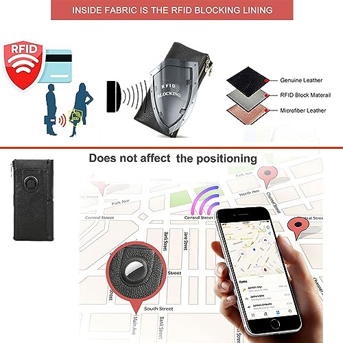 Image of Contacts Turnlock Wallet for Women Leather Airtag Purse Zipper Phone Holder Rfid Bifold Clutch, Black, Minimalist
