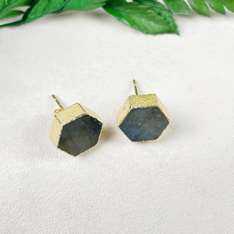 Boucles d'oreilles labradorite argent 925 hexagonales chics - 3