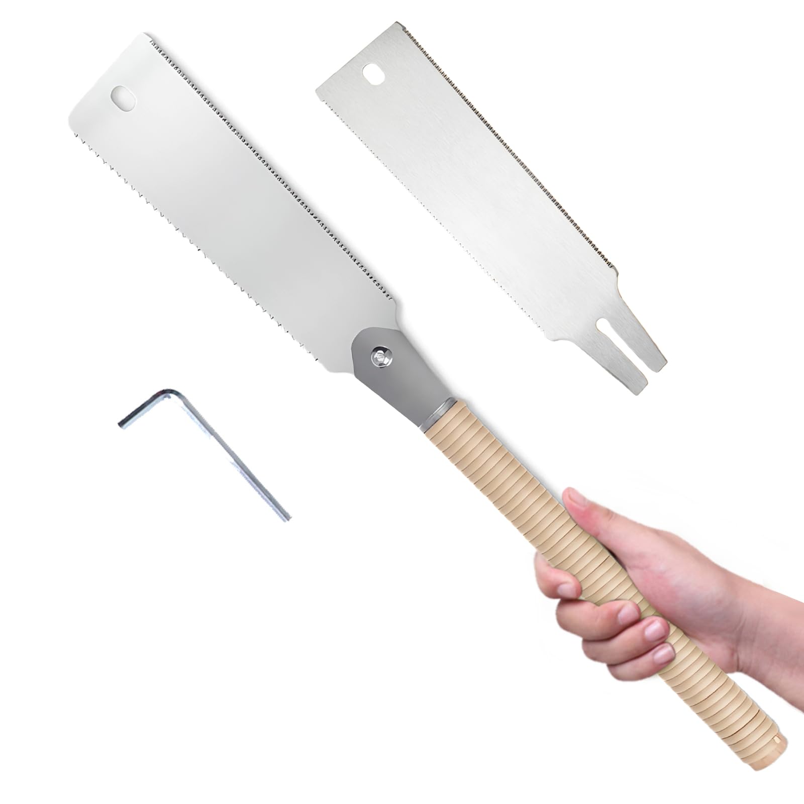 TechPeak Double Blade Saw with Saw, Replacement Blade, Wood Cutting Hand Saw, Flash Tool, SK5 High Carbon Steel, Three Surface Polishing, Manual Repair Tool, For Woodworking, Vertical and Horizontal :