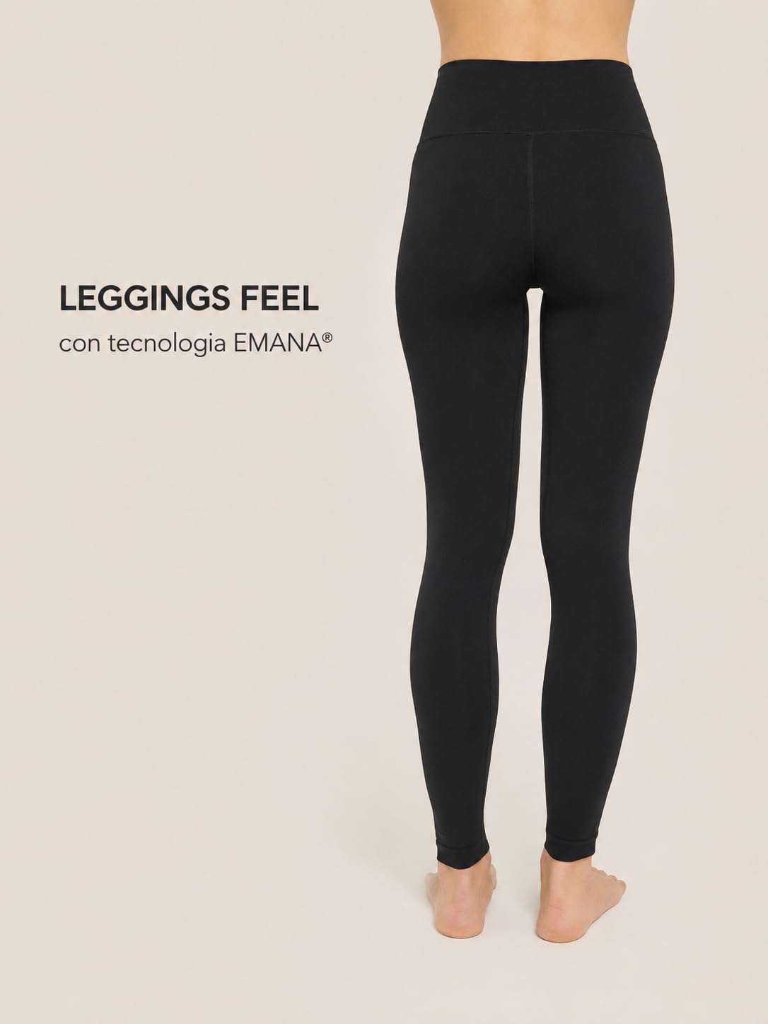 Topless Wear, Leggings Anticellulite Drenanti Donna a Vita Alta, Effetto Push Up Modellante e Contenitivo, Microcircolazione con Fibra Emana®, per Fitness, Seamless e Made in Italy, Linea Feel