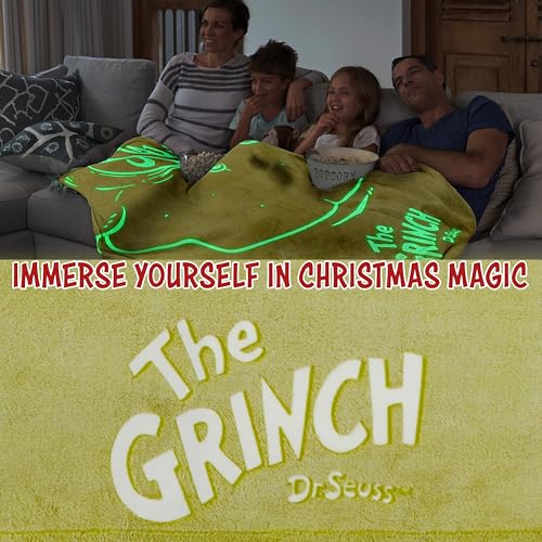 Image of The Grinch Glow in the Dark Throw Blanket 51x59 inch for Kids Teens Adults, Soft Fleece Blanket for Sofa Bed, Cozy Warm Gifts for Kids (Green Grinch)