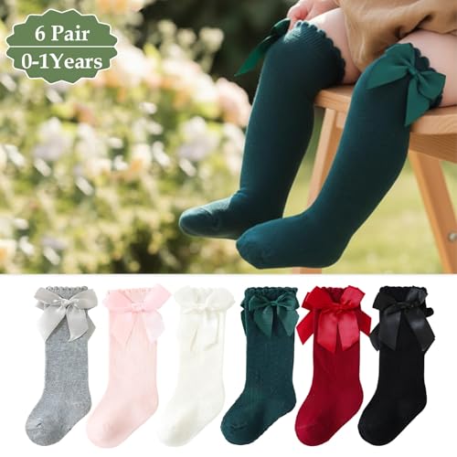 Image of SYGA Baby Long Socks Cotton, Over The Knee, No Tightness, High-Top, Bow Pattern