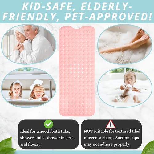 Image of ENKOSI Bath Mat - Large Non Slip Bathtub & Shower Mat - Extra Long 40 X 16 Inch Bathroom Mats for Tub Nonslip Anti Slip Bathmats (40X16 Baby Pink 1-Pack)