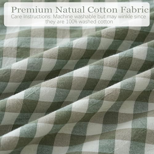 Green/White Plaid Ruffled Body Pillow Sham Washed Cotton Shabby Checkered Gingham Pillow Cover 20"x54"