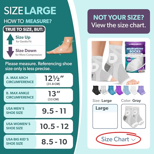 Image of BraceAbility Neuropathy Socks (Pair) - Peripheral Neuritis Compression Diabetic Toeless Foot Sleeves for Nerve Damage Pain in Feet, Ankle Gout, Plantar Fasciitis Relief Brace for Men and Women (L - Gray)
