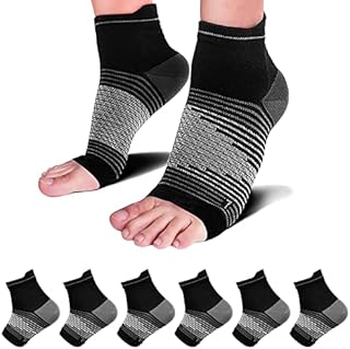 Plantar Fasciitis Compression Sleeve (6 Pairs) with Arch Foot Support for Men & Women - Best Plantar Fasciitis Night Sock for Foot and Heel Pain Relief Achilles Tendonitis Support, Black L