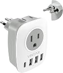 Brazil Adapter Plug, VINTAR Type N Plug Adapter with 1 USB C,3 USB Ports and 2 American Outlets,6 in 1 Brazilian Power Adapter for Canada to Brazil