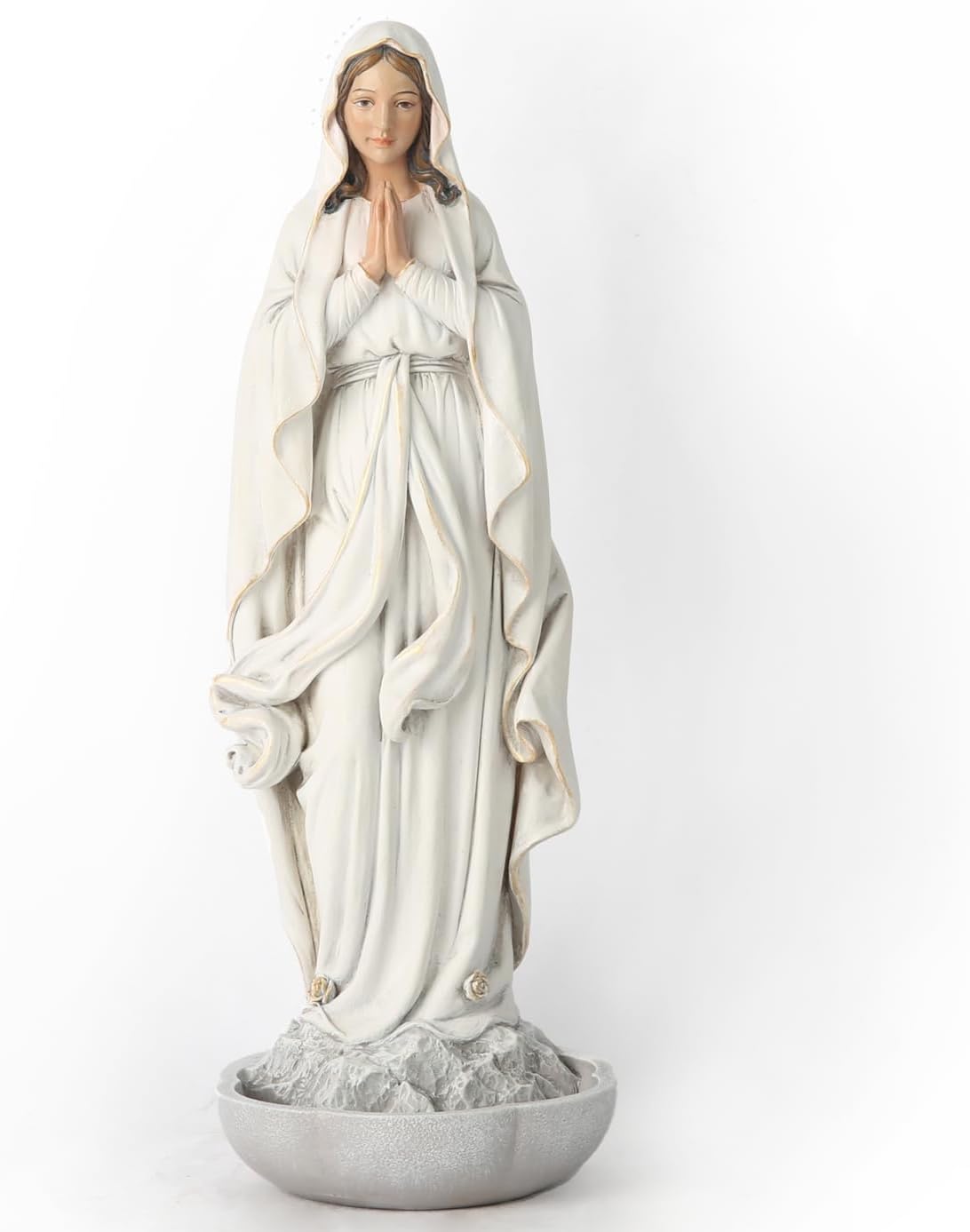 BC Catholic Our Lady of Lourdes Statue, Blessed Virgin Mary Mother Figure, Tabletop Keepsake Rosary Holder, Holy Water Font, Religious Gift for Mom, 10.2" H, Sculpture Handmade by Buildclassic