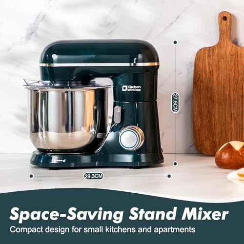 Image of Kitchen in the Box Stand Mixer, 3.5 QT Small Kitchen Electric Stand Mixers, 10-Speed Portable Lightweight Dough Mixer for Daily Use with Egg Whisk, Dough Hook, Beater (Dark Green)