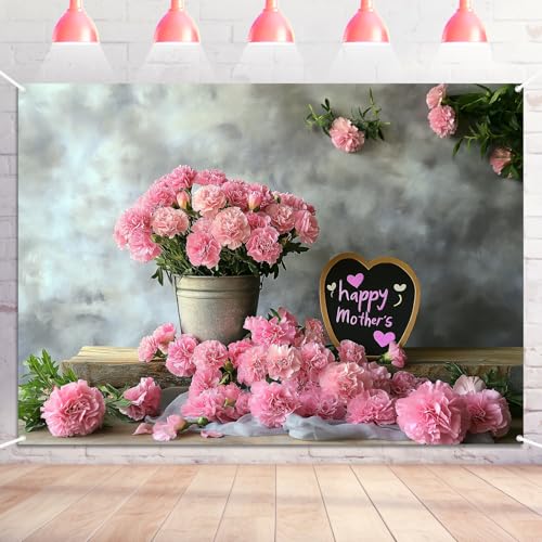 7x5ft Mothers Day Backdrop Pink Carnation Background for Mothers Day Party Decoration Floral Mothers Day Photoshoot Props