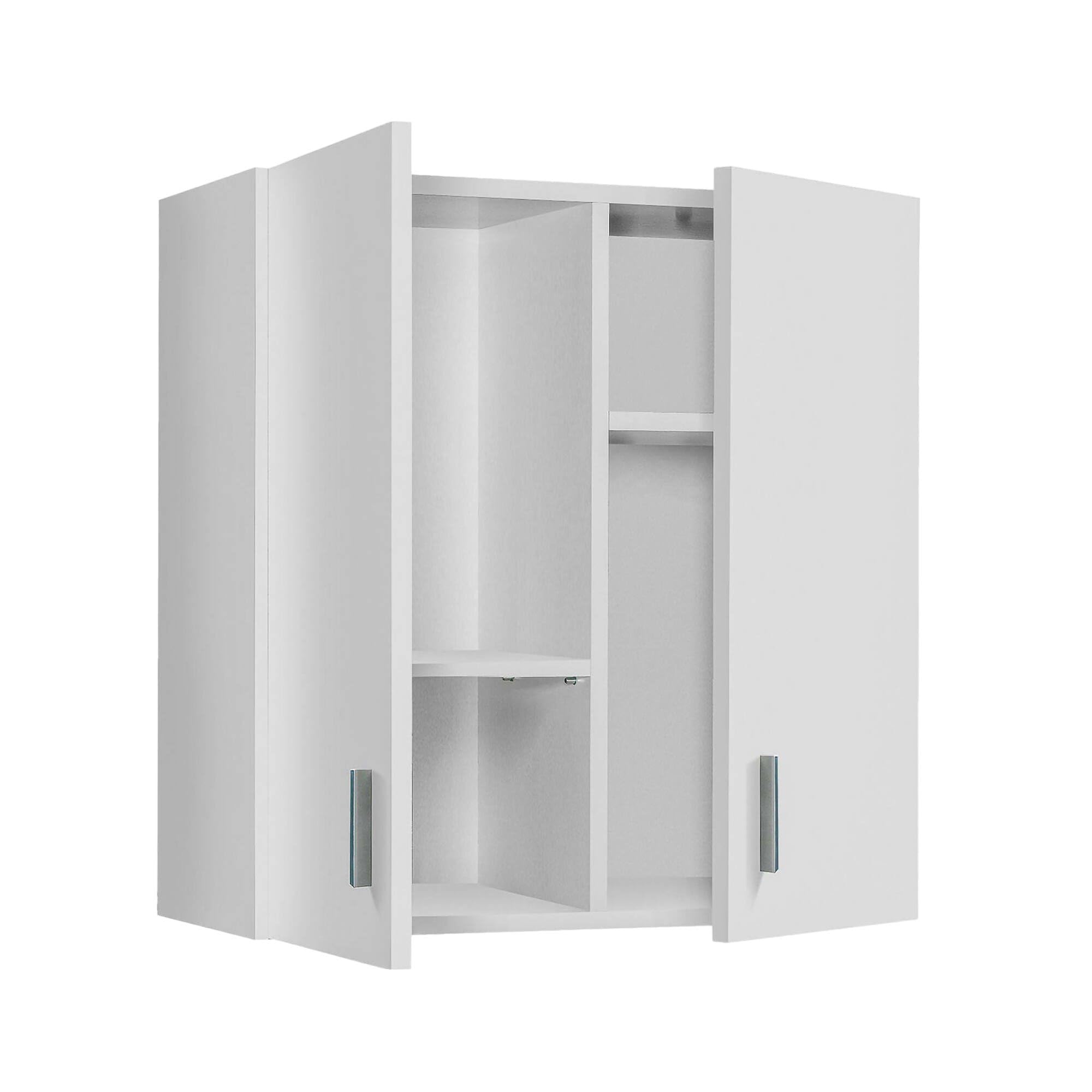 Dmora - Mobile pensile Detroit, Armadio ausiliare a 2 ante, Armadietto multiuso da bagno o lavanderia, 59x27h60 cm, Bianco