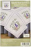 Tobin Stamped Quilt Blocks Cross Stitch Kit, 18 by 18-Inch, Butterfly Heart, White, 6 Per Package