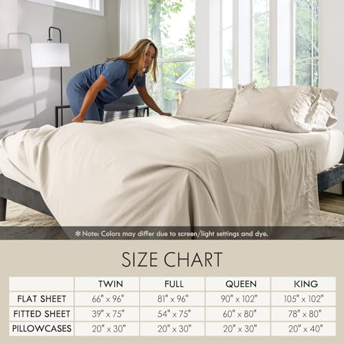 Image of ClevaHome Queen Size Sheet Set - 6 Piece Fitted Queen Sheets Set, Oat Milk