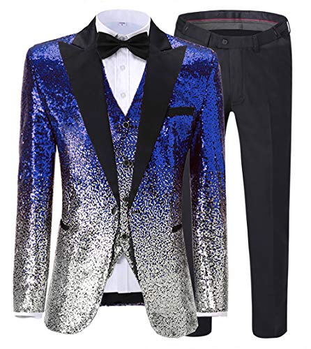 Men's Suit Three Pieces Shiny Sequin Mens Suit Notch Lapel Tuxedo for Wedding
