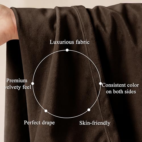 Image of Brown Velvet Curtains Blackout for Living Room, W52 x L96, 2 Panels | 300GSM Thick Soft Velvet, Blackout, Thermal Insulated, Window Drapes, Sound Dampening with Back Tab for Study Room, Office