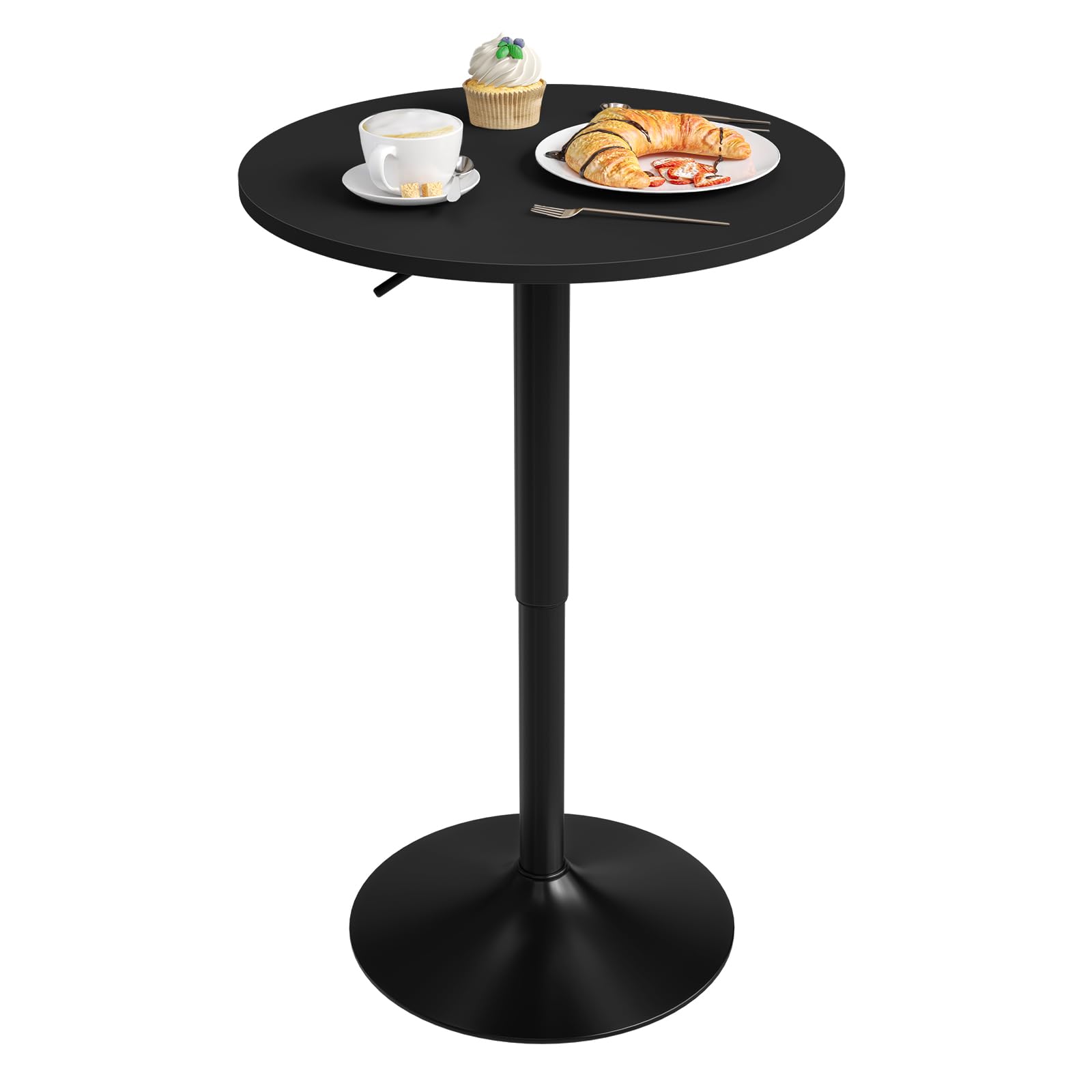 WOLTU Mesa de Bar, Regulable en Altura, 360 Grados Giratorio, Hecha de MDF, Redonda para Cocina, Bar, Negro Redondo