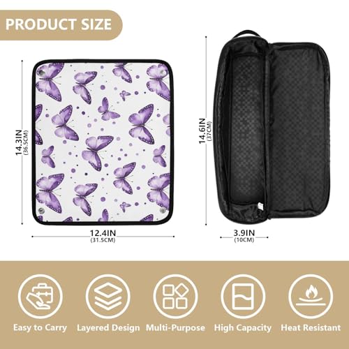 Bolsa de viaje y tapete resistente al calor Purple Butterflies Dots Marble para planchas, rizadores y accesorios de cuidado capilar miniatura 4