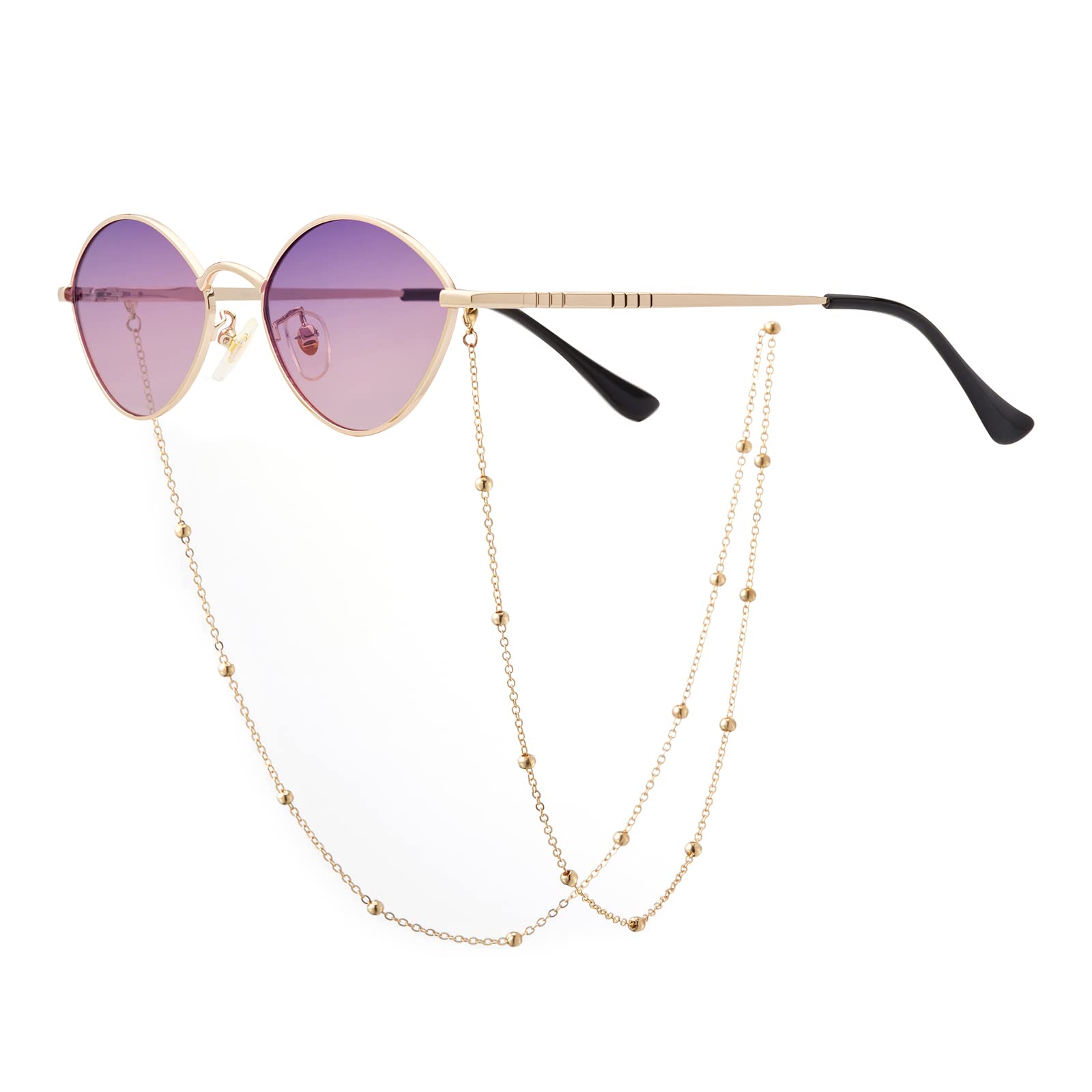 Veda Tinda VisionSunglasses for Women Trendy Retro 70s 90s Womens Oval and Square Shades UV400 Protection with Glasses Chain