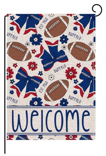 Football Welcome Garden Flags 12x18 Inch Vertical Double Sided Sports Game Day Sign Seasonal Yard Outside Decor for Buffalo