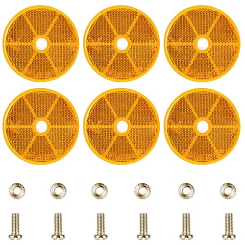 AYBUY Lot de 6 Catadioptre Rond Homologué E4, Réflecteurs de Sécurité Circulaires à Vis, Ø80 mm Catadioptre Réflecteur pour Poteaux de Barrière...