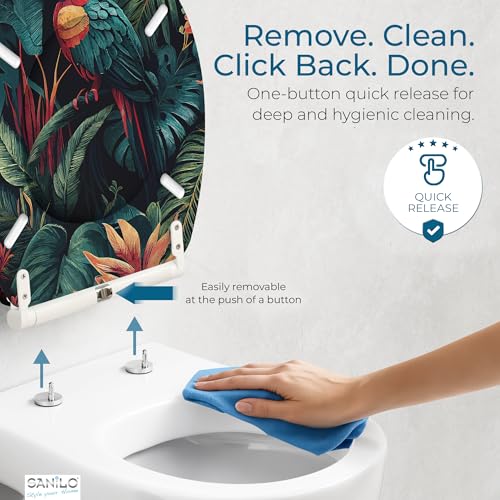 Image of Sanilo Wooden Toilet Seat with Quick Release & Soft Close [ROUND] - Decorative & Slow Close Molded Wood Seat - With One Click for Easy Installation & Cleaning - With Adjustable Fit (Exotic)