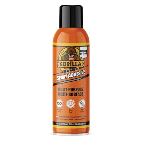 Gorilla Heavy Duty Spray Adhesive, 400ml – Fast Drying, High Strength Mist Spray that Dries Clear | Permanently Bonds Wood, Metal, Fabric, Glass, Leather, Stone, Ceramics & More