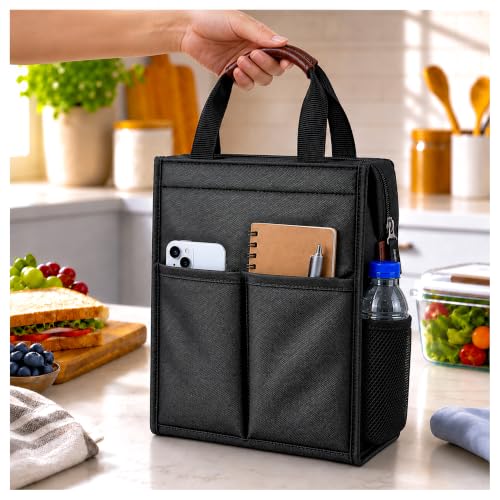 Image of Eightiz Thermal Insulated Lunch Bag for Women & Men Waterproof Soft Cooler Tote Leakproof Reusable Lunch Box Bag with Storage Pocket Ideal for Office, Travel, Picnic (Black)