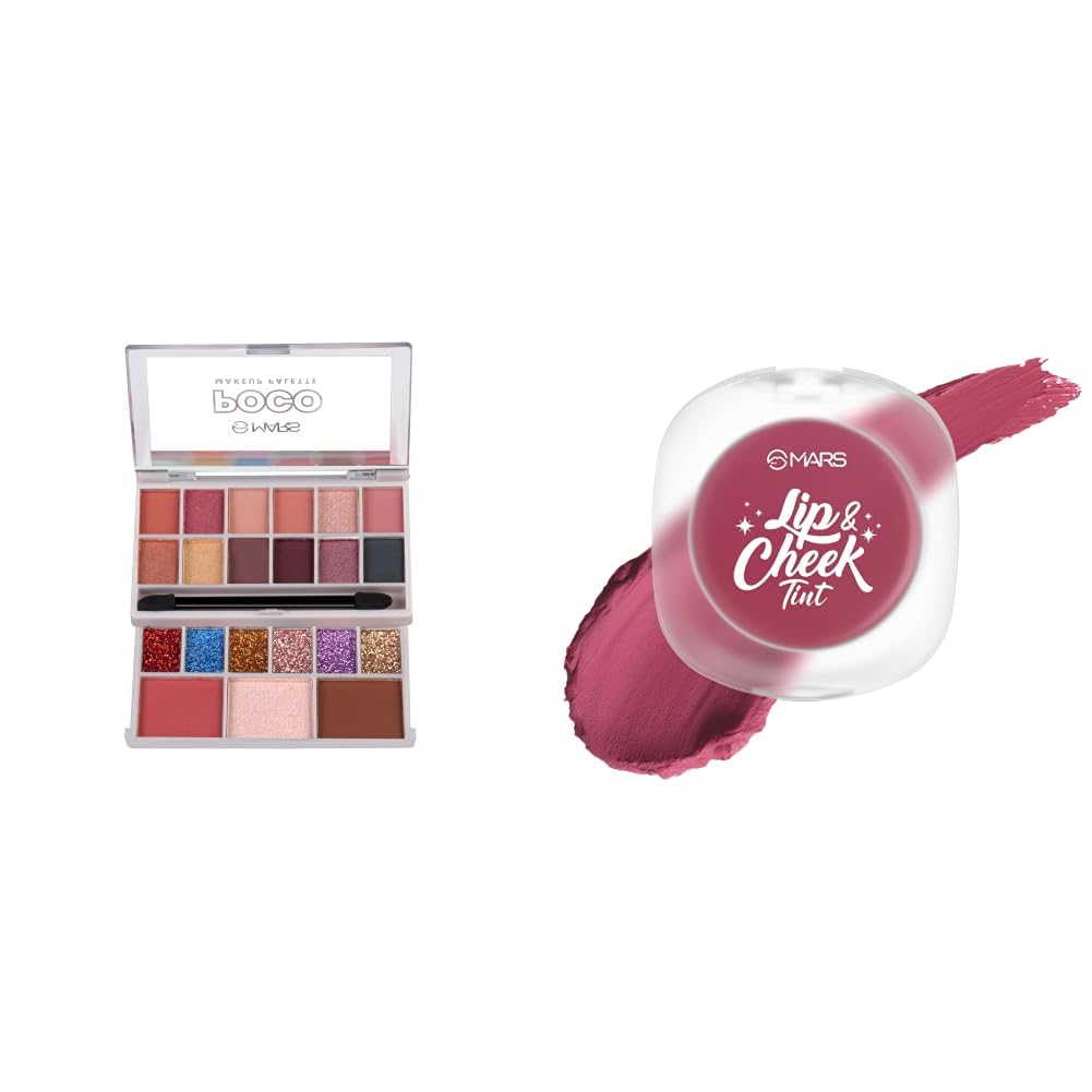 MARS Poco Face Makeup and eyeshadow Palette with Slider Case MARS Lip Cheek Tint for Bold Pop Color 2.8 gm 01-Dusty Rose - Trust Your Heart-image-27