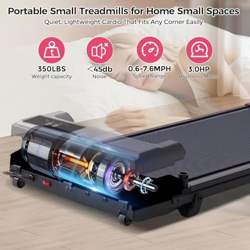 Image of Walking Pad with Handle Bar, 2026 Upgrade Small Walking Pad Treadmill for Home, 3.0HP Portable Under Desk Treadmill with Handles for Home Small, 0.6-7.6MPH, 350LBS