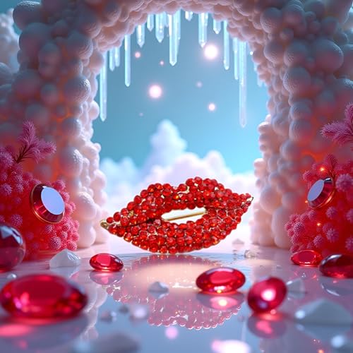 Image of 1Pc Red Small Crystal Lip Kiss Brooches Pin Women Alloy Enamel Rhinestone Collar Corsage Jewelry Valentine's Day Gifts,Brooches and Pins,Small in Size and Light in Weight,Women's Brooches and Pins