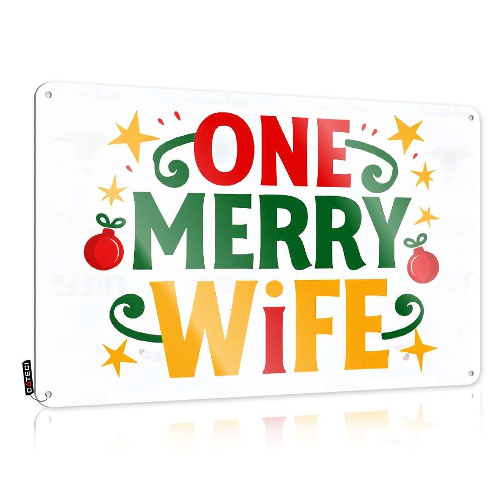 Plaque Tin Wall Decor | One Merry Wife Christmas Sign Grunge For Country Bar Home(20X30CM)