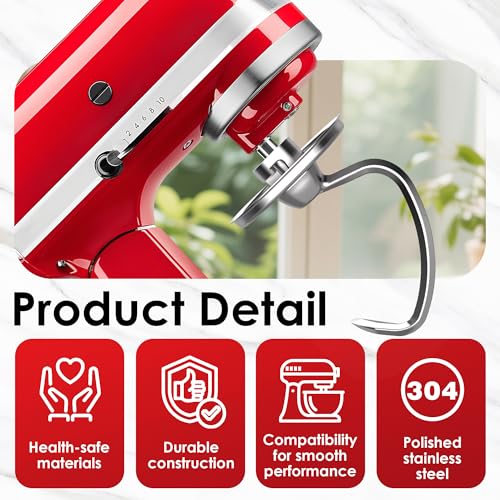 Image of 3-Piece Stainless Steel Mixer Attachment Kit for KitchenAid 4.5 /5 QT Tilt-Head Mixers, K45WW Wire Whip, K45DH Dough Hook & K45B Coated Flat Beater, Baking Essentials Set, Dishwasher Safe