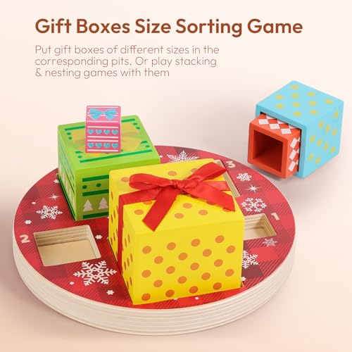 Image of Woodtoe Magnetic Christmas Tree Toy for Toddlers, Montessori Toys for 3 4 5 6 Year Old, Wooden Color Sorting & Stacking Toys, Fine Motor Skills Sensory Toys, Christmas Decorations STEM Gifts for Kids