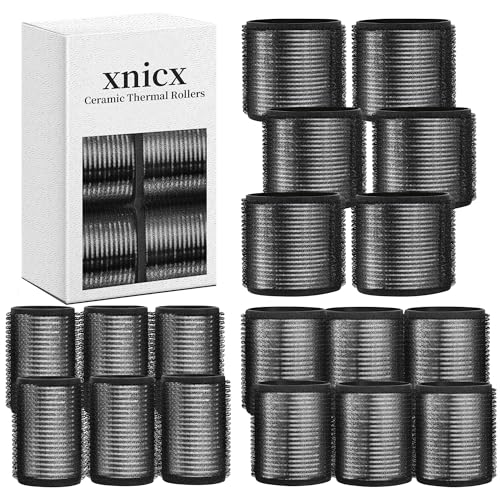xnicx 18pcs Hair Roller Set Hair Curlers,Self-Grip Ceramic Ionic Thermal Hair Rollers,Velcro Rollers Curlers to Sleep In for Hair Blowout Look,Salon Quality Rollers for Long Short Hair Black