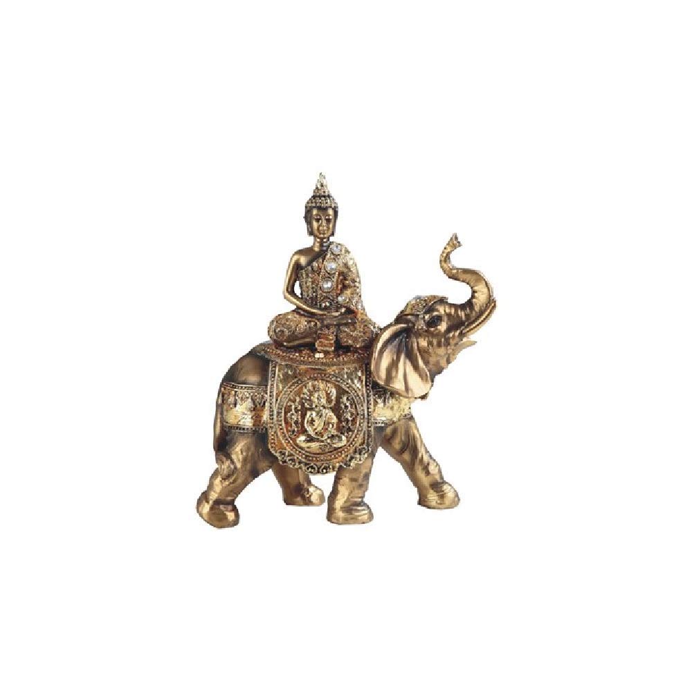 GSC 88209 9.5 Inch Thai Buddha Figurine on Elephant, Brown