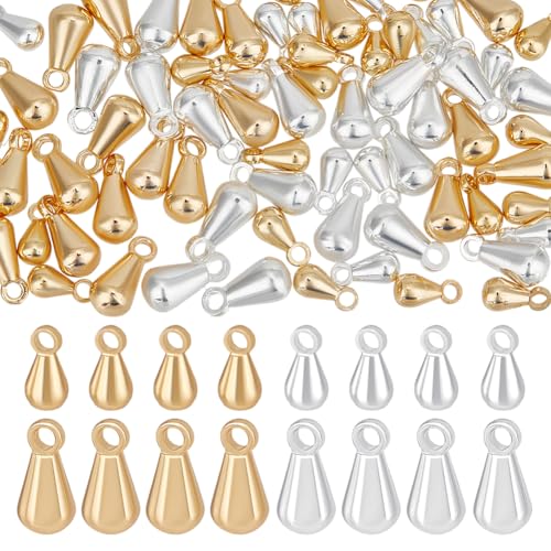 Beebeecraft 1 boîte de 80 pièces de 4 Styles de Breloques en Forme de Larme Plaquées Or 18 carats Perles D'Extrémité Pendantes Chaîne D'Extension 925 Breloques en...