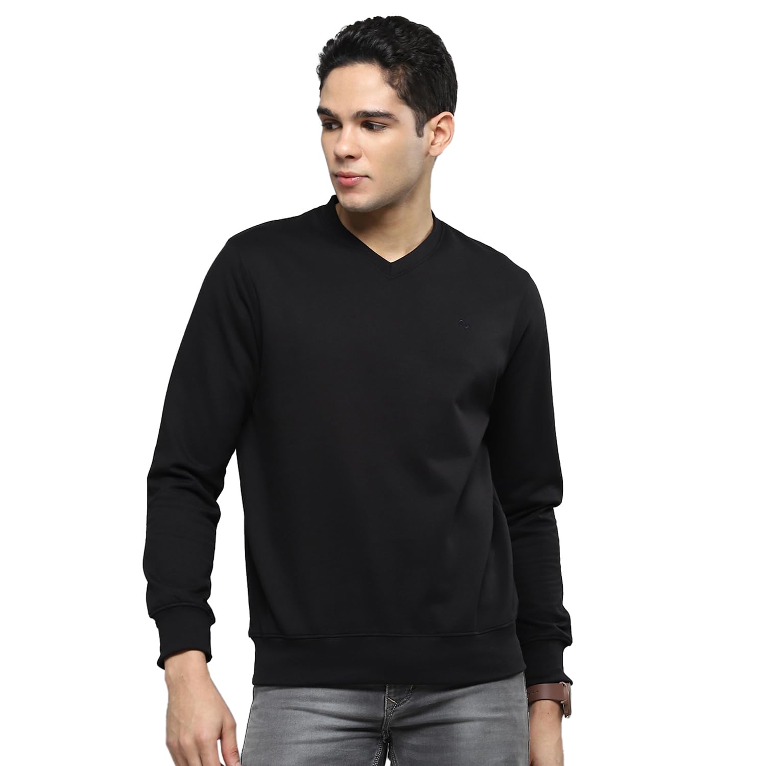 cloak & decker Solid Black V Neck Full Sleeves Sweatshirt for Mens-picture-37