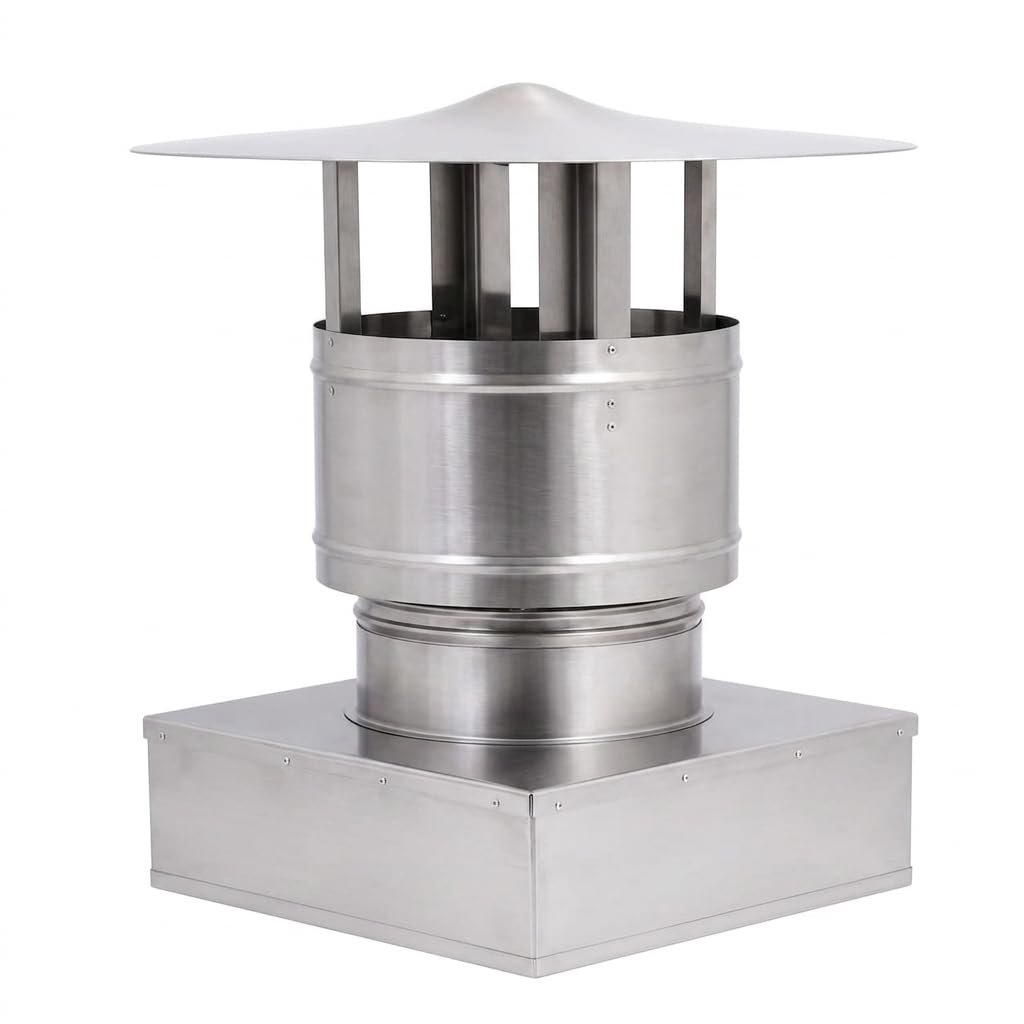 MAKA Comignolo Antivento Base Rettangolare, Terminale per Canna Fumaria Camino Stufa a Legna Pellet e Gas, Cappello Antipioggia Aspirafumo Base Rettangolare (220x320 mm - Inox)
