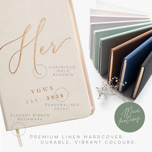 Image of Custom 2026 Vow Books His & Hers - Ivory & Terracotta Linen Wedding Vow Books Ideal as Accessories for Brides & Grooms, His & Hers Gifts - Wedding Registry Must Haves 2026 & Elopement Essentials