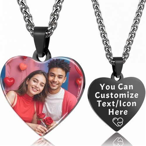Picture Necklace Personalized Photo, Custom Necklace for Men Customized Engraved Necklace with Photo Text Memorial Gifts for Women Dad Mom